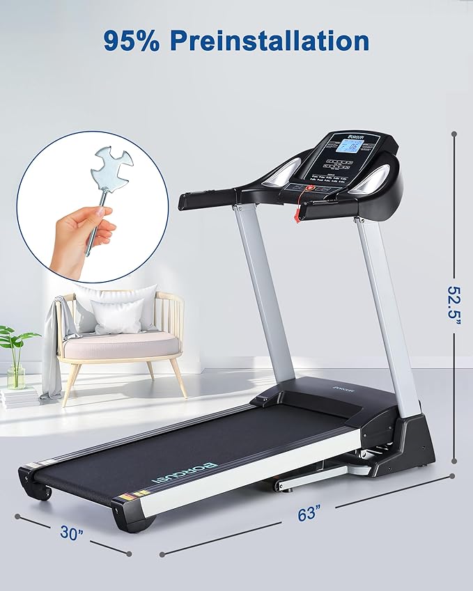 Treadmill with 15% Auto Incline - 350 LBS Capacity, 3.5HP Electric Folding Treadmill Up to 10MPH Speed, Running Machine with 20" Wide Tread Belt & LCD Display for Home Use, Bluetooth Speaker
