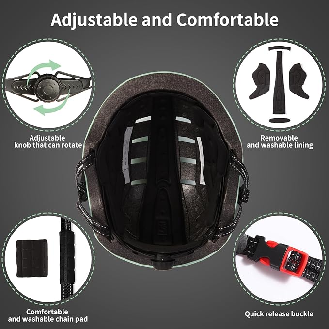 Bike Helmets for Adults - Front and Rear LED Lights Adjustable Bicycle Helmet for Adults Men Women Scooter Helmet for Commuting, Road Biking, Skating, Scooter