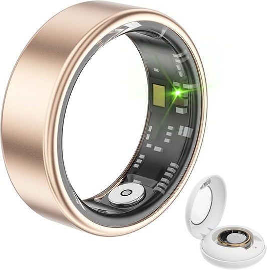 Smart Ring with Heart Rate Monitor Fitness Ring Fitness Tracker Step Tracker Sleep Monitor Health Tracking No Subscription Fee for Android iOS Gold 10