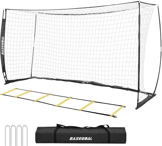 Soccer Goal,Soccer Net,Soccer Goals for Backyard,with Bow Frame,Collapsible Metal Base and Agility Ladder