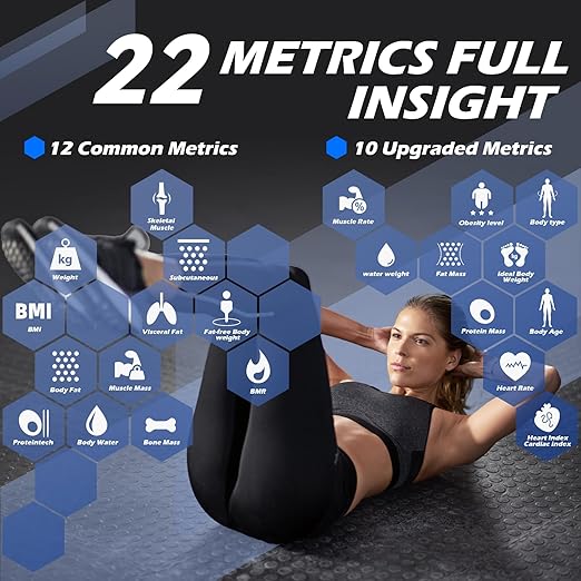 Lepulse Smart Weight Scale with BMI Body Fat Muscle Mass, 4.68" Large Display with Trend, High Accurate 22 Composition Scale with Heart Rate, Bathroom Scale with App, Black