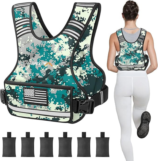 APEXUP Adjustable Weighted Vest, 4-10lb/12-18lb/20-32lb Vest with 6 Ironsand Weights and Large Pocket, Weight Vest for Men Women Strength Training, Running, Walking