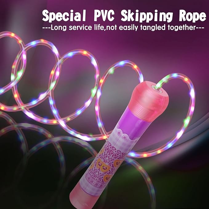 Led Jump Rope for Girls Kids -Glowing Jump Ropes Flashing Colorful Exercise Skipping rope Light Up Luminous Adjustable Skipping Ropes for Girls Boys Women Fitness Weight Loss
