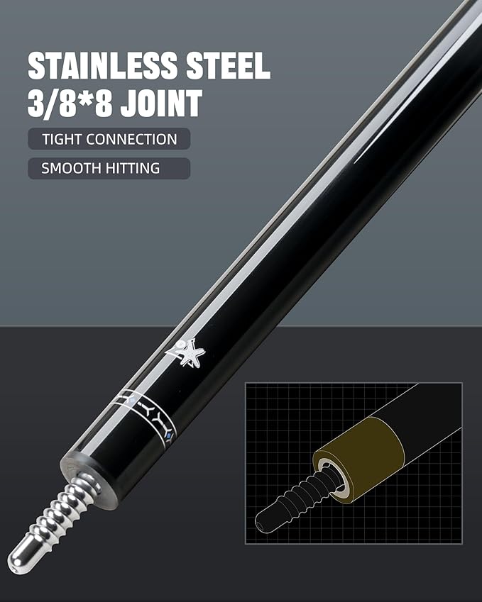 CRICAL Carbon Fiber Pool Cue Stick 58" Billiard Cue Sticks Professional Low Deflection Pool Sticks with 3/8 * 8 Pin Joint and 12.5mm Tip