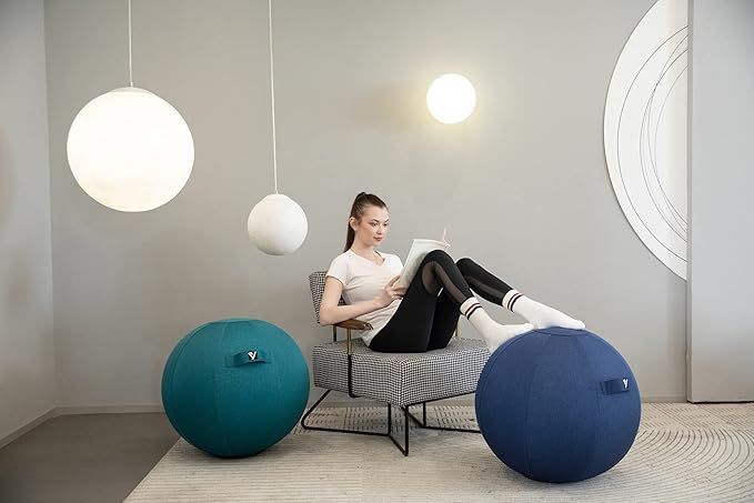 Sitting Ball Chair, Yoga Ball Chair Exercise Ball Chair for Home Office Desk, Stability Ball for Fitness & Pilates, Ergonomic Balance Ball Seat with Cover and Pump