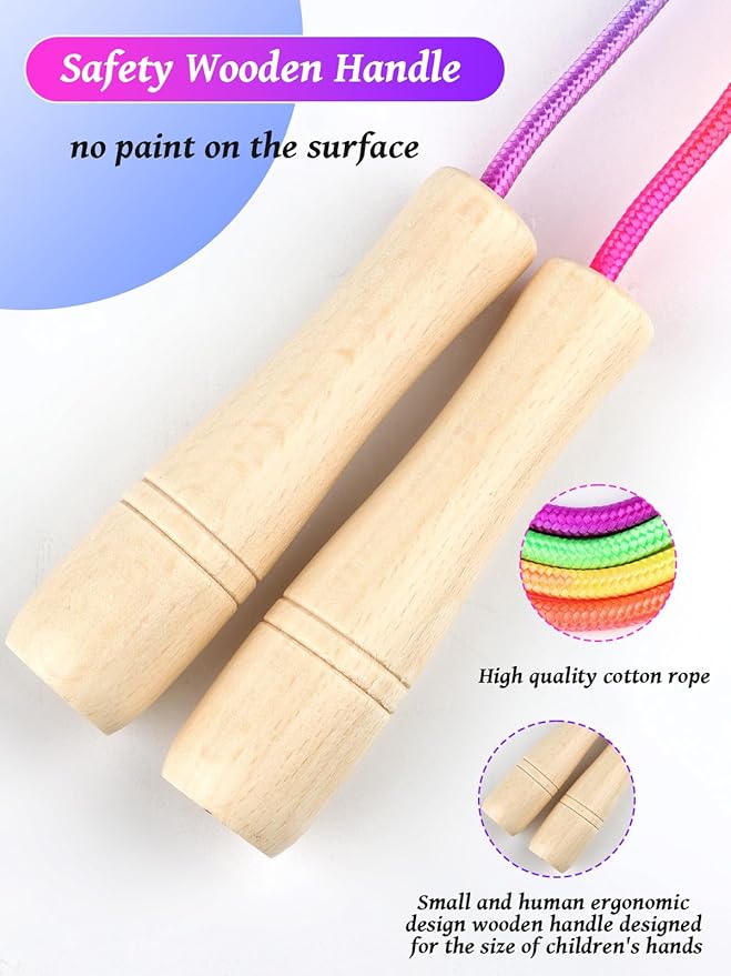Jump Rope for Kids, Lorvain Adjustable Skipping Rope, Kids Jump Ropes with Wooden Handle for Girls Boys, Weighted Jumping Ropes for Fitness Workout Exercise Outdoor Fun Activity