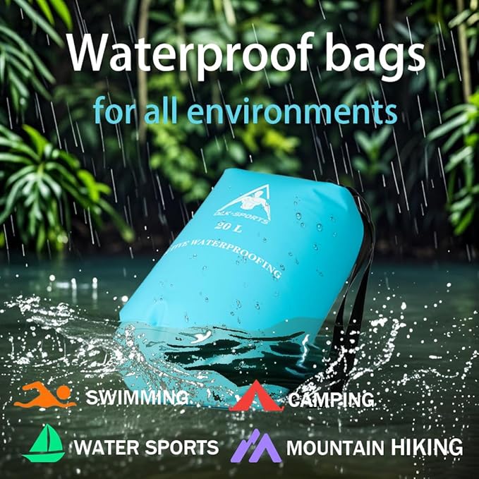 Oak-Sports Dry Bag Waterproof Backpack 5L/10L/20L, Roll Top Lightweight Beach Bag with Double Zipper Seal for Swimming, Kayaking, Hiking, Boating, Adjustable Shoulder Strap
