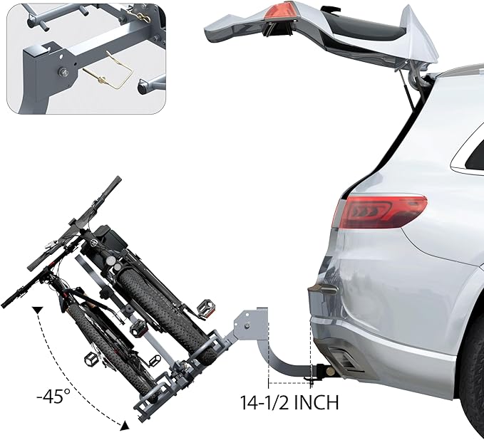 WILDROAD Hitch Bike Rack, Wobble Free Smart Tilting Bike Rack, Foldable 2-Bike Rack for Standard, Fat Tire and E-Bike, 2-Bike 180 lbs Capacity, Fits 2-inch Receiver
