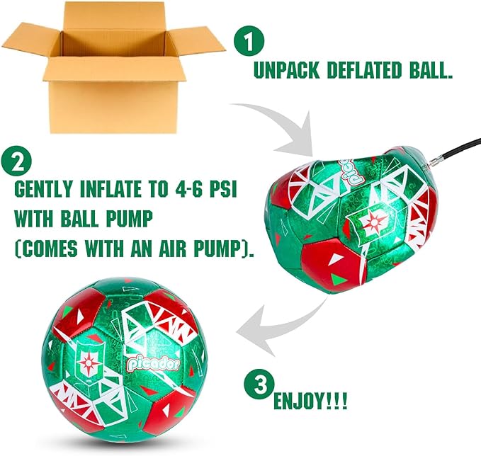 Size 4 Soccer Balls, Laser Leather Soccer Ball for Sport Training & Match Play - Vibrant Soccer Balls Gift Set with Pump for Kids and Youth