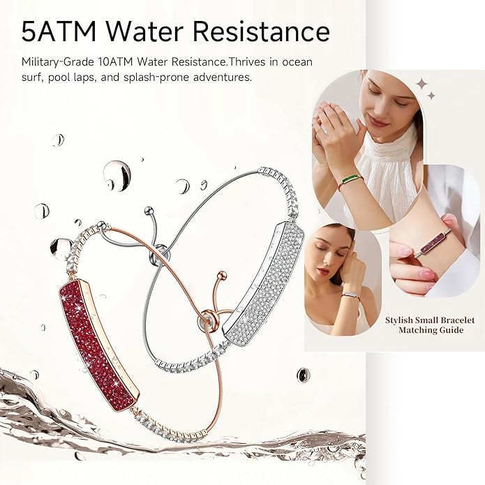 Smart Bracelet for Women 5ATM Waterproof Fitness Tracker with Heart Rate/Blood Oxygen/HRV/Sleep Monitor/Female Menstrual Cycle Activity Tracking Fashion Diamond Bracelet with 2 Bands