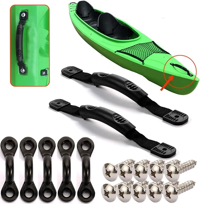 2Pcs Kayak Canoe Carry Handles, Kayak Boat Side Mount Paddle Park Handles - 5PCS Pad Eye with 10 PCS Screws for Boat Kayak Deck Rigging Kit