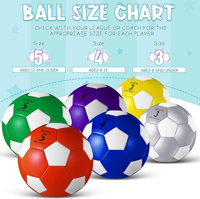 Jexine 6 Pcs Soccer Ball Bulk with Pump Official Size Indoor Outdoor Soft Soccer Operation Christmas Items Sport Gift for Child Teen Adult Practice Game