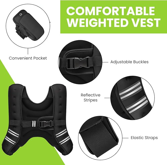 GEEBOBO Weighted Vest for Women Men, 8lb/12lb/16lb/20lb/25lb/30lb Weighted Vest Woman Adjustable Weights for Walking, Strength Training, Running, Muscle Building
