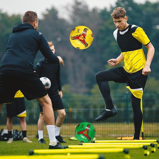 Deekin 6 Pcs Soccer Ball Bulk with Pump Size 5/4/3 Soccer Ball for Indoor Outdoor Sport Practice Competition Sport Training Accessories for Youth Adults