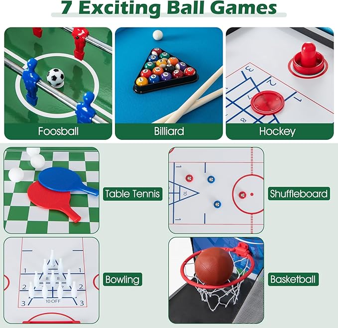 Goplus 14-in-1 Multi Game Table, Combo Game Table w/Foosball, Air Hockey, Pool, Table Tennis, Basketball, Chess, Checkers, Bowling, Shuffleboard, Kids Adults Gifts for Home, Arcade, Game Room