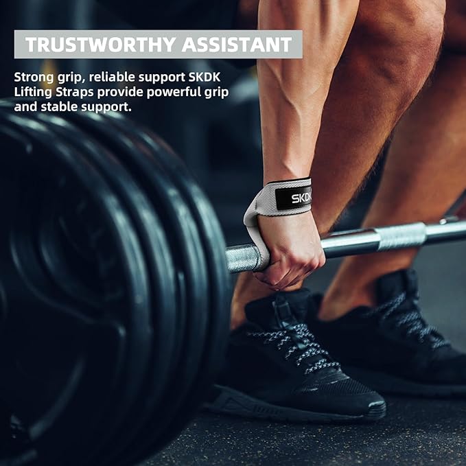 SKDK Cotton Hard Pull Wrist Lifting Straps Grips Band-Deadlift Straps with Neoprene Cushioned Wrist Padded and Anti-Skid Silicone - for Weightlifting, Bodybuilding, Xfit, Strength Training