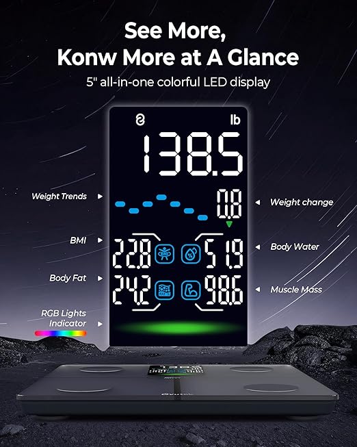 Ovutek Smart Scale for Body Weight, Professional Bathroom Digital Scale with BMI, Body Fat, Muscle Mass, Most Accurate to 0.05lb, Large Display High Accurate Body Composition Machine with Fitness App