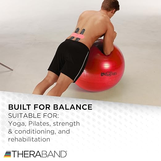 THERABAND Pro Series Exercise Ball, 22" Red Stability Trainer for 5'1"–5'6" Users, Anti-Burst Yoga & Pilates Ball, Balance & Core Trainer, For Athletes Fitness at Gym & Home