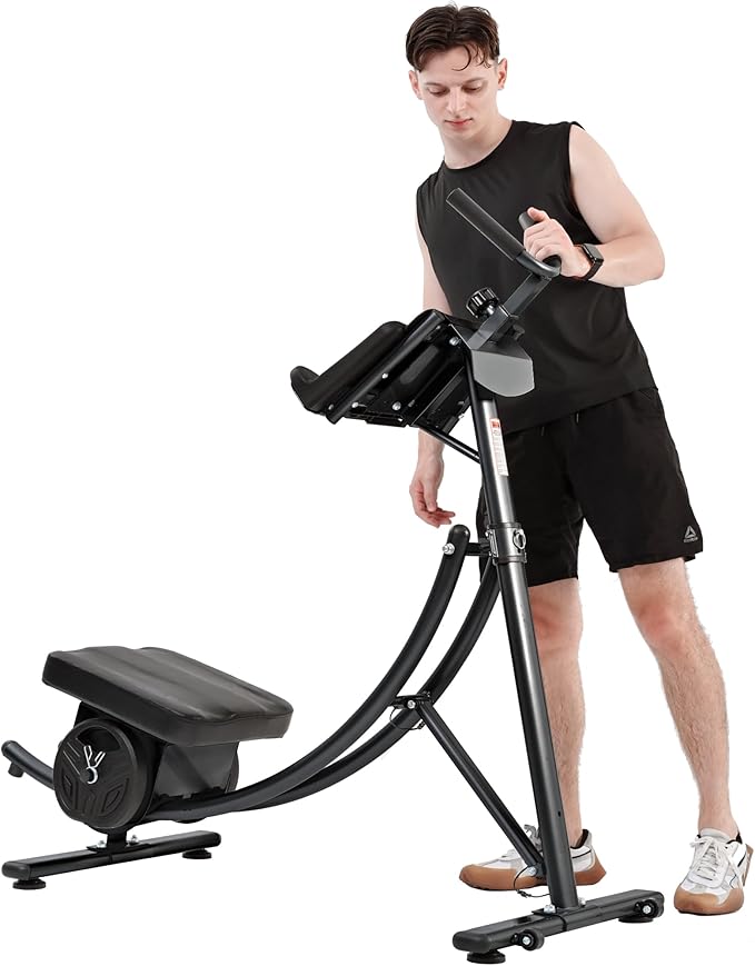 Deluxe Abdominal Crunch Coaster, 2023 Upgraded Ab Machine, Foldable Abdominal Exercise Machine, 6 Pack ABS Workout Equipment for Home gym with LCD Monitor, 2pc Weight Blocks(black)