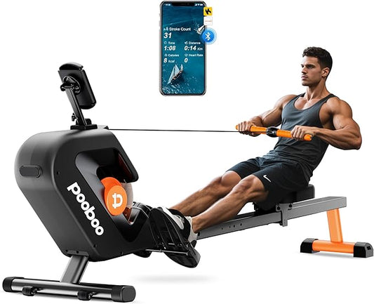 pooboo Rowing Machine, Max 350 LBS Magnetic Rower with LCD Monitor, Tablet Holder, Upgraded Rowing Machines for Home use