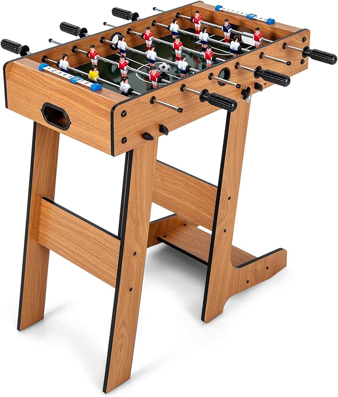 GYMAX Folding Foosball Table, 27” Freestanding Foosball Table with Balls for Family Gaming Room, Soccer Game Table for Adult Kids ASTM Certificated