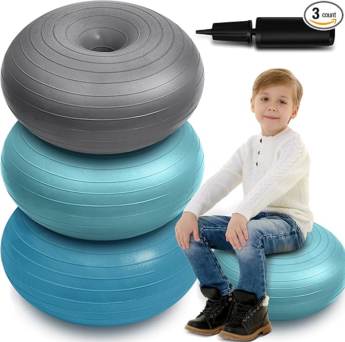 Lewtemi Flexible Seating for Classroom 20 Inch Inflatable Yoga Ball Chair Large Donut Exercise Ball Chair Cushion Seat with Inflator for Kid Student Sensory Balance Home Office
