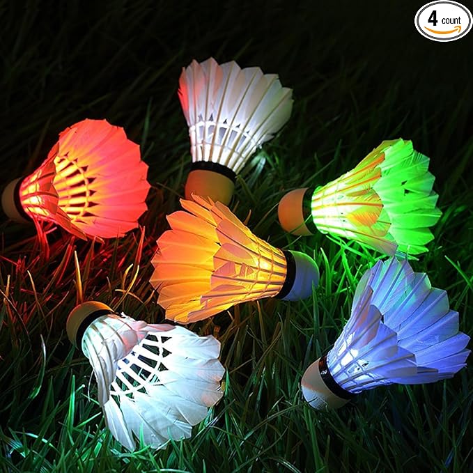 LED Badminton Birdies 4/5/6 PCS,Nylon Glow in The Dark Badminton Shuttlecocks,Goose Feather Colourful Lighting Birdies, Plastic Light Up Birdie Balls for Indoor Outdoor Sports Activities
