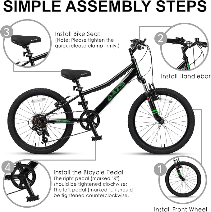 AVASTA Govet 20'' Kids Mountain Bike for 6-12 Years Old Boys Girls with Suspension Fork, 6 Speeds Drivetrain, Multiple Colors