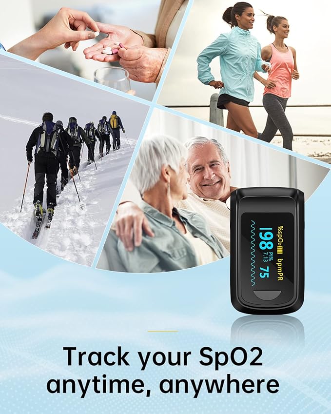 Fingertip Pulse Oximeter Blood Oxygen Monitor Pulse Ox, Heart Rate and Fast Spo2 Reading Oxygen Meter with OLED Screen Included Batteries and Lanyard
