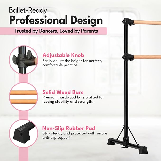 New & Improved 4 Ft Steel Double Ballet Barre with Carry Bag and Beginner Guide,Adjustable&Portable Ballet Barre for Home and Gym,Quality Ballet bar Anti-Wobble,Stretching Dance bar