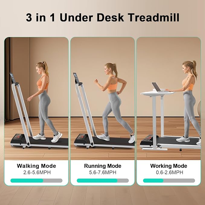 Treadmill with Incline, 3 in 1 Walking Pad with Incline for Home Office w/3.0HP Motor/7.6MPH, Walking Pad with Handle Bar/Remote/LED Display, Walking Pad Treadmill with Incline Supports Up to 350lbs