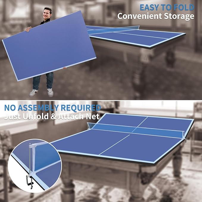 7/8/9ft Mid-Size Ping Pong Conversion Top with Net Set for Billiard and Pool Tables - Regulation Top Converts Billiards into Ping Pong Table Blue/Green/Black
