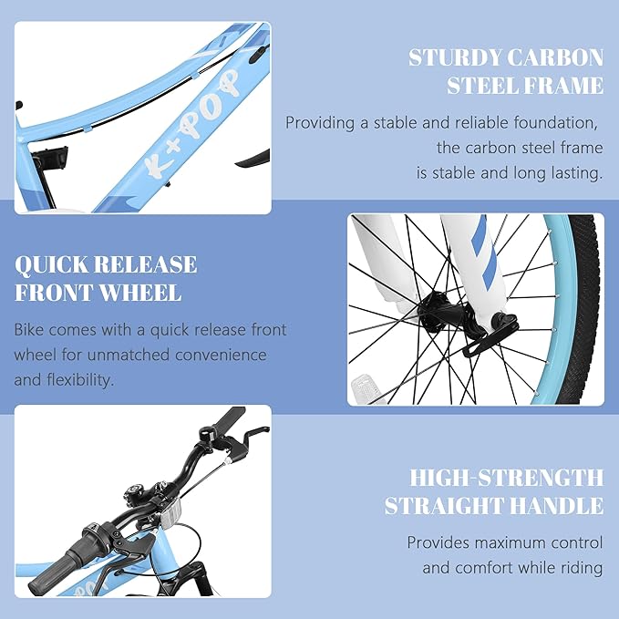 20 24 Inch Kids Bike, 7-Speed Girls Boy Mountain Bike, Front Suspension Fork Kids' Bicycles Girls Boys Bikes Ages 8-12, Front and Rear V Brakes