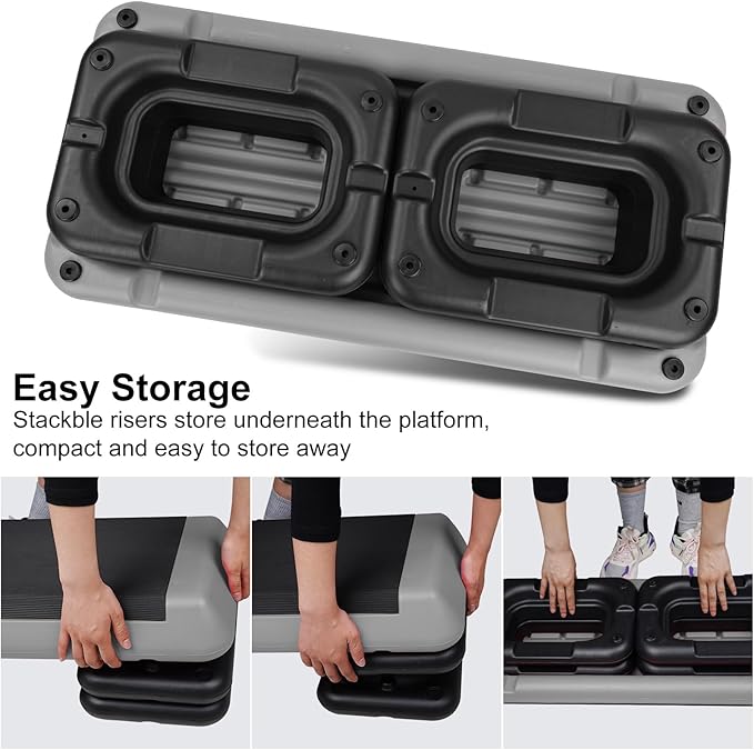 Exercise Workout Aerobic Step Platform Trainer, 28.5" Aerobic Stepper with 4"-6"-8" Adjustable Height Risers