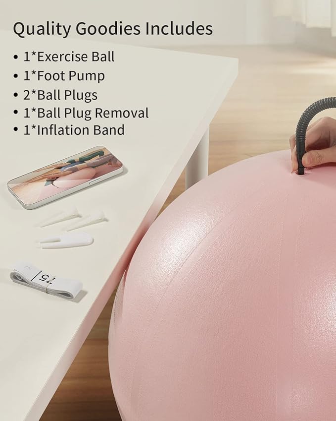 YOTTOY Anti-Burst Exercise Ball for Working Out, Yoga & Pregnancy, Extra Thick Workout Ball for Physical Therapy & Fitness