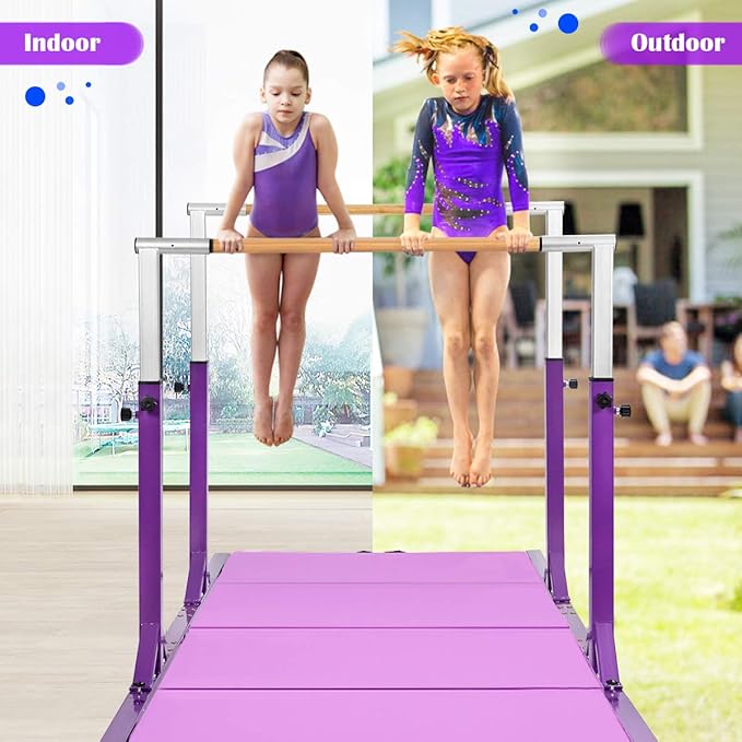 Costzon Double Horizontal Bars, Junior Gymnastic Training Parallel Bars w/11-Level 38-55" Adjustable Heights, 264lbs Capacity, Ideal for Indoors, Outdoor, Home Practice