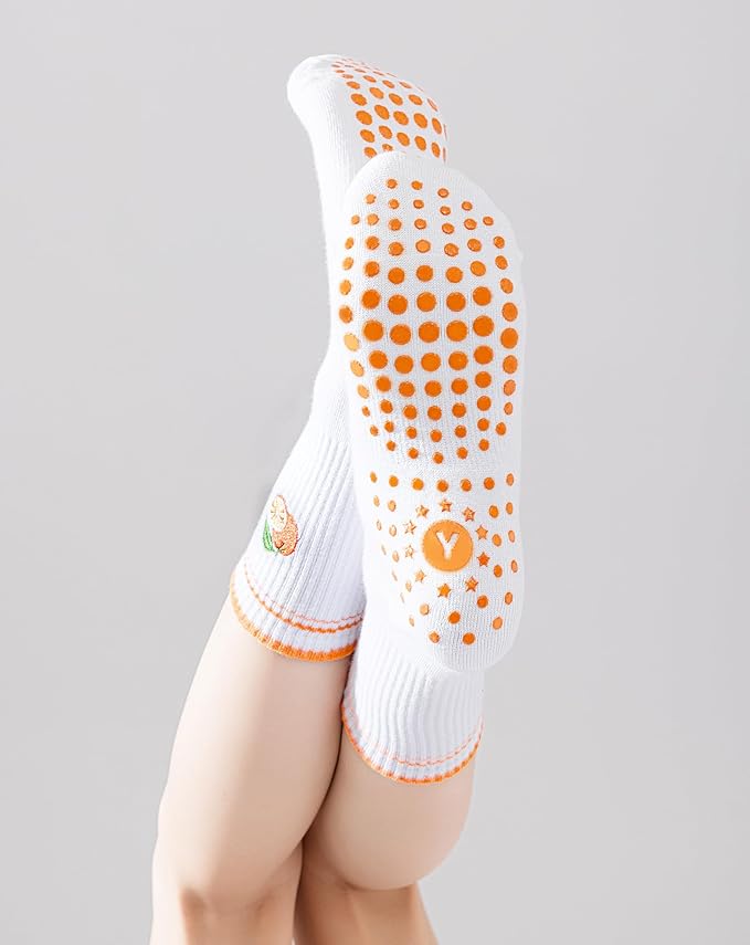 Yawlsow Pilates Grip Socks for Women Yoga Grippy Socks Cute Barre Non Skid Athletic Crew Sticky Sock Workout Hospital