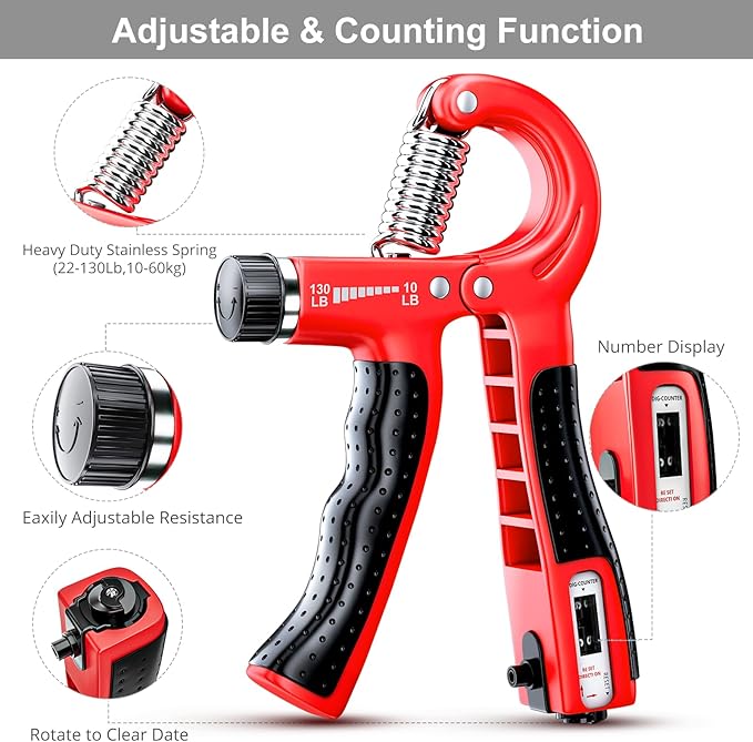 ALMAH Hand Grip Strengthener kit(5 Pack),Grip Strength Trainer,Forearm Workout Trainer Adjustable Grip Exercises,Finger Grip Strengthener,Finger Stretcher,Grip Ring & Stress Relief Ball with Carry Bag