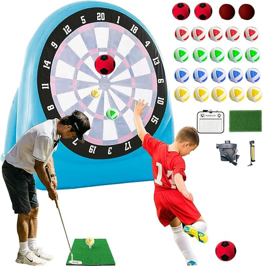 Giant Dart Board Inflatable with Pump, Outdoor and Indoor Soccer Sport Kick Dartboard for Kids and Adults, Darts Board Yard Game with 20 Golf Balls, 4 Sticky Balls, 2 Soccers, Chipping Mat, Scoreboard