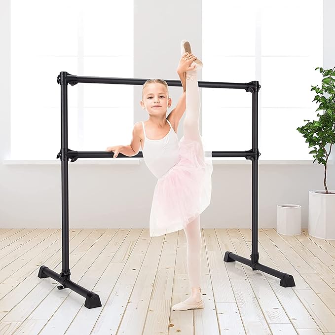 Costzon Portable Ballet Barre, 4FT Adjustable Double Freestanding Ballet Bar w/Anti-Skid Pad, Stable Base, Heavy-Duty Dancing Stretching Bar for Home, Fitness, Ballet
