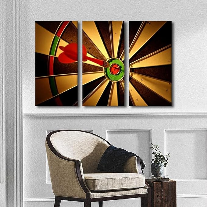 3 Panel Canvas Wall Art for Bedroom Dart Target Wall Art for Living Room Hit the Target Wall Art Decor Inspirational Decor Artwork Rustic Decor for Home Walls Giclee Framed Ready to Hang - 24"Wx36"H