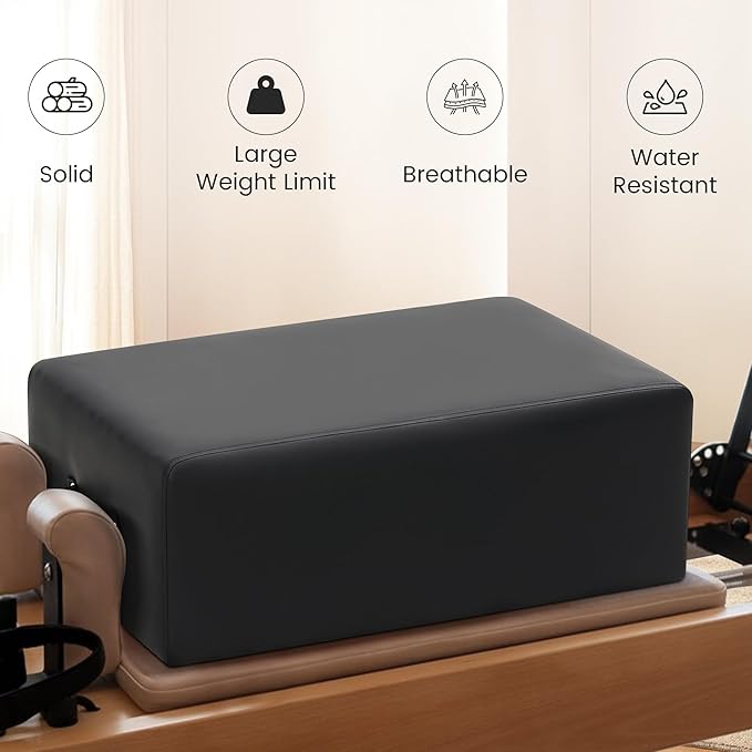 Pilates Box, Pilates Reformer Sitting Box, Vegan Leather Cover, Foam Padding with Wood Frame, for Home or Studio Workout