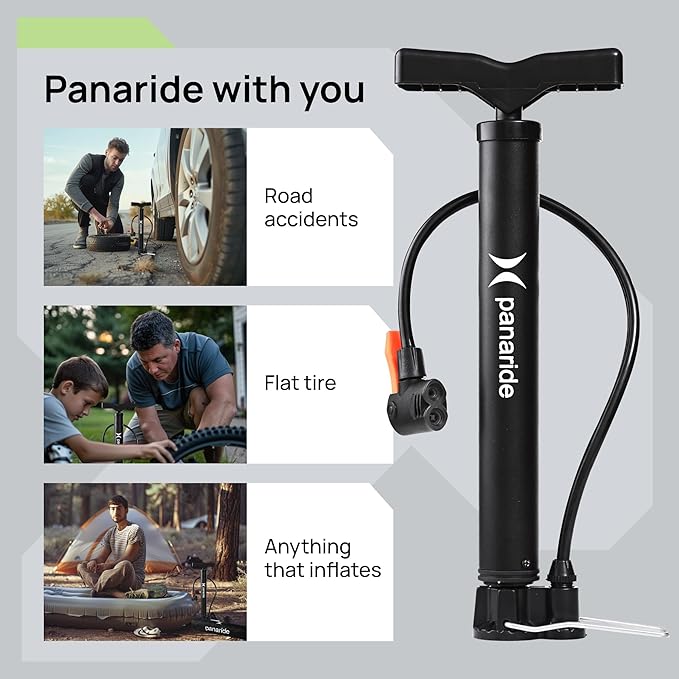 Bike Pump Floor, Advanced Bike Tire Inflator, Bicycle Hand Air Pump with Dual Presta and Schrader Valves, Handheld Pump, Suitable for Road and Mountain Bikes, Baby Stroller, Balls