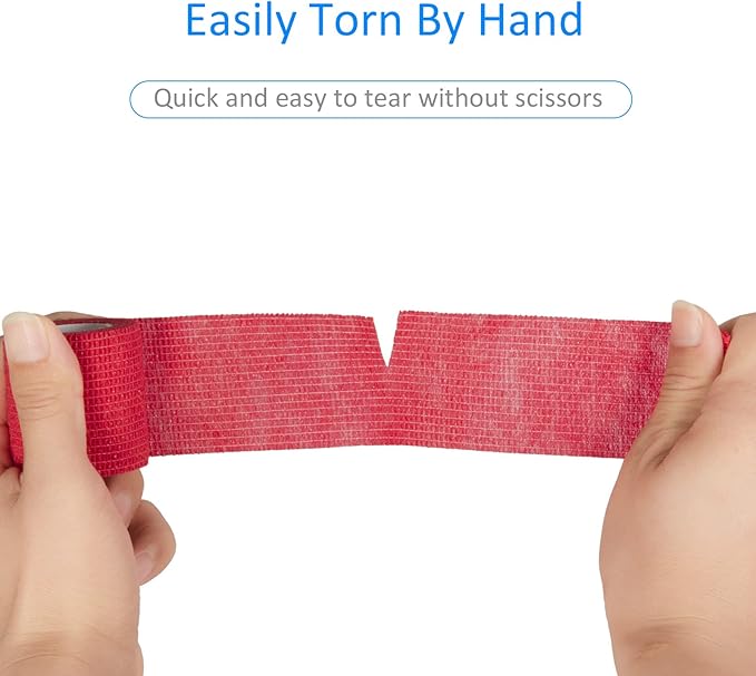 12Pcs 2”x 5 Yards Self Adhesive Bandage Wrap Elastic Bandage Wrap Self Adherent Cohesive Wrap Bandages for Wrist Ankle Vet Tape for Dogs Athletic Swelling Sprains Tape Grip Cover (Red)