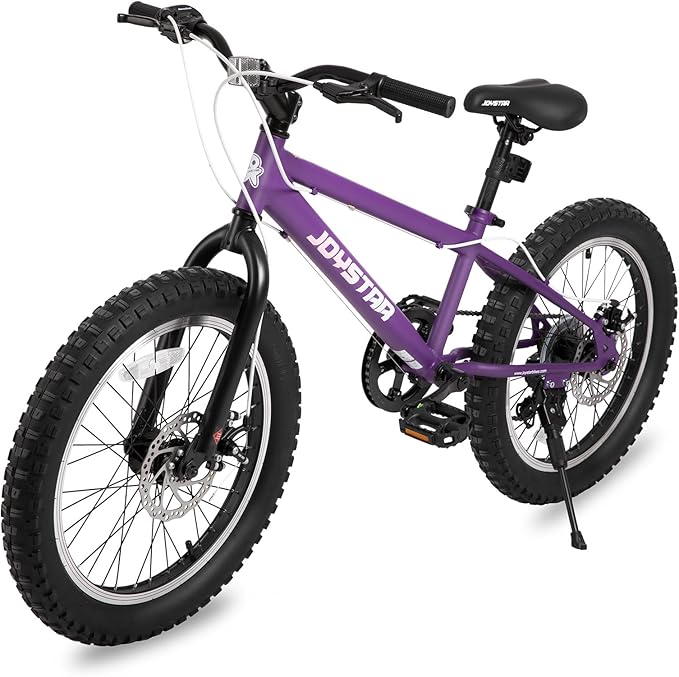 JOYSTAR 20 Inch Mountain Bike for Kids Ages 7-12 Year Old, 3-Inch Wide Knobby Tires, 7 Speed Shimano Drivetrain, Disc Brakes, Fat Tire Kids Bicycles for Boys Girls