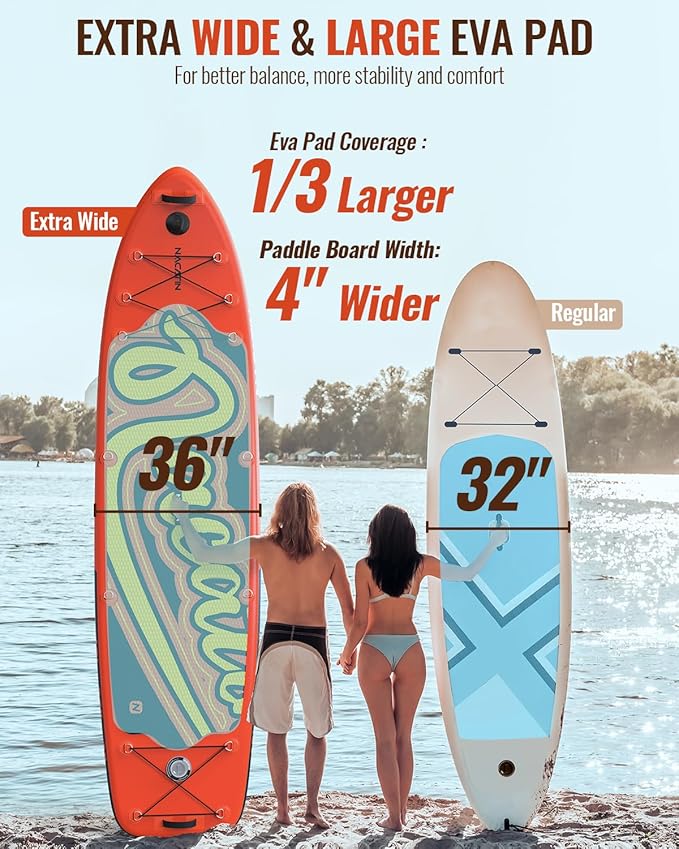 Inflatable Stand Up Paddle Board 12' with Kayak Seat & Dual Paddles – Premium SUP Board for Adults & Families Includes Kayak Conversion Kit, Pump, Leash & Accessories – Stable Wide Deck for Beginners