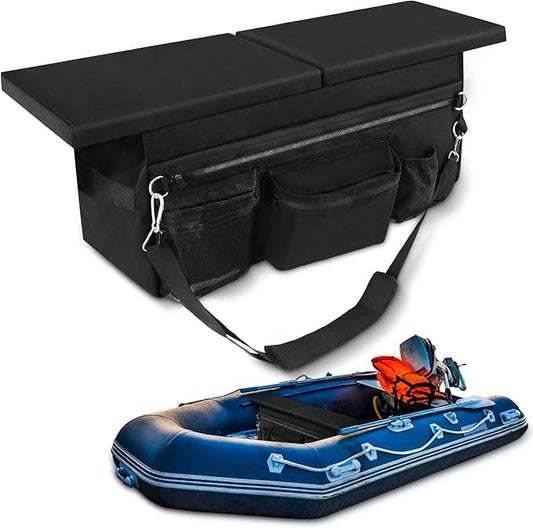 35 x 14 Inch Dinghy Boat Seat Cushion and Underseat Storage Bag with Pockets Black Thick Sponge Seat Bench Cushion for Inflatable Boat Water Resistant Outdoor