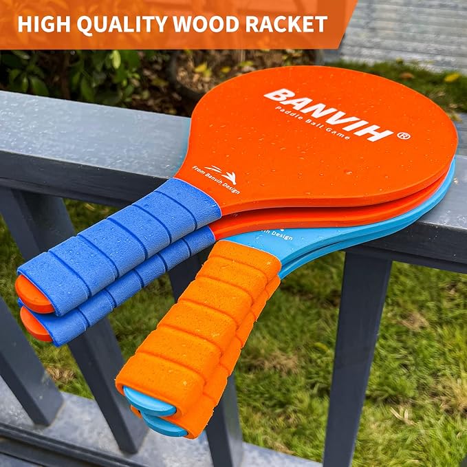 Banvih Badminton Set 4 Rackets, Paddle Ball Outdoor Games for Kids Teens Adults and Family, Sports Beach Toys - for Yard, Lawn, Camping Games Essentials