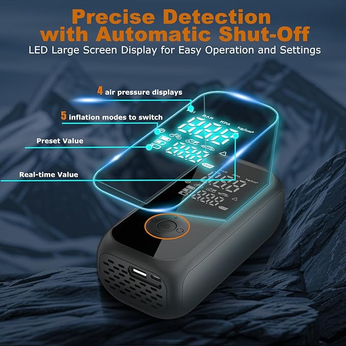 Tire Inflator Portable Air Compressor 150PSI & 10,000mAh Battery,Cordless 12V Mini Air Pump with Digital Pressure Gauge, Air Pump for Auto Shut-Off for Car, Motorcycle, Bike, SUV, Balls