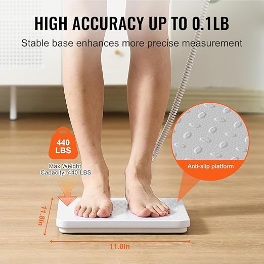 VEVOR Portable Medical Scale, Professional Physician Scale for Weighing - with Anti-Slip Platform, 2 Units, Hold & Tare Function, Digital Physician Weight Scale for Gym Home Hospital, 440LBS Capacity